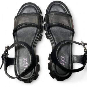 Black platform sandals with chunky sandal